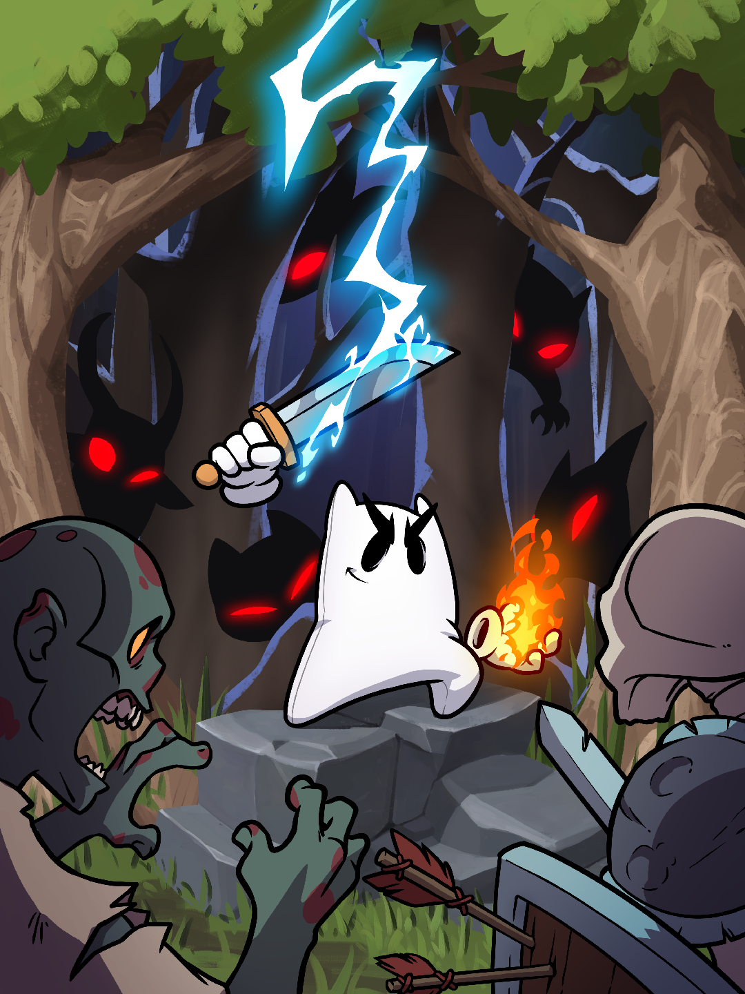 SAK'D character facing enemies in a fantasy scene